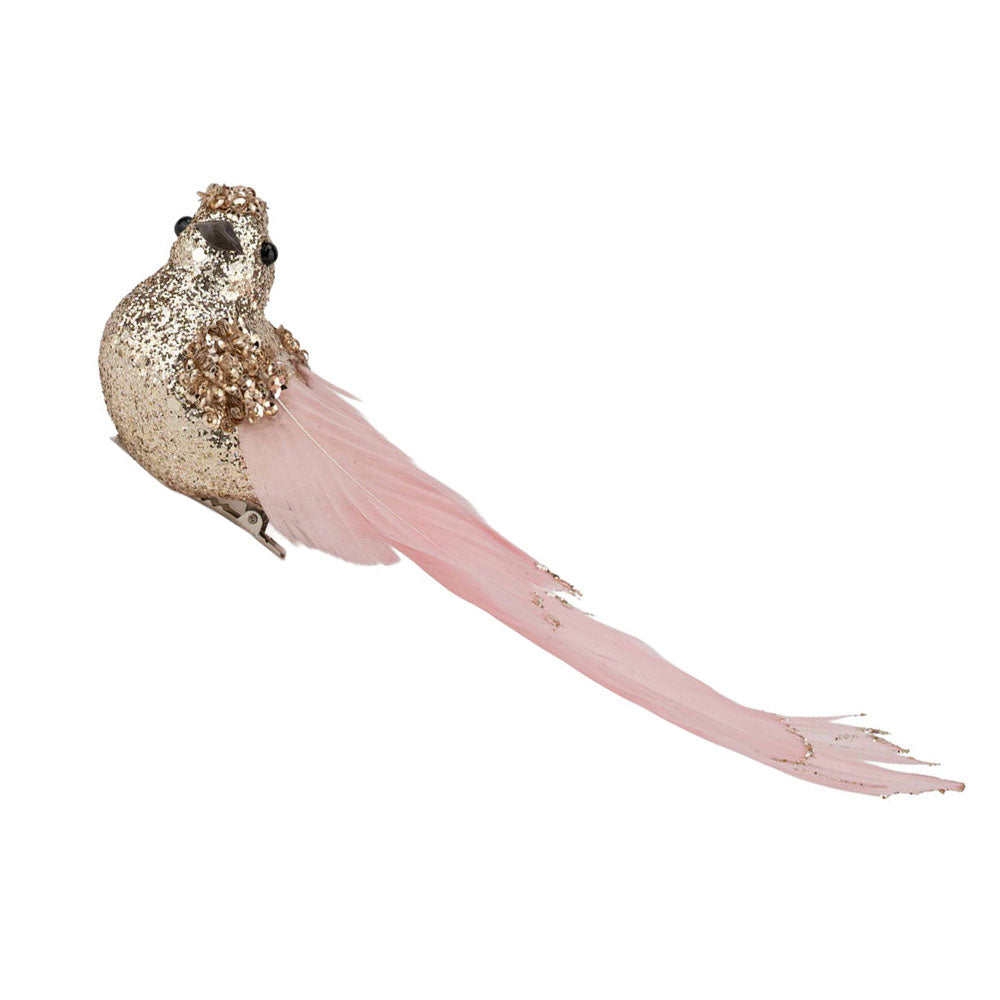 Champagne Glitter Bird Clip with Pink Tail - Set of 2