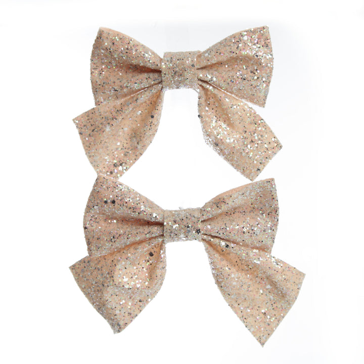 Champagne Glitter Bow Clip - Set of 2