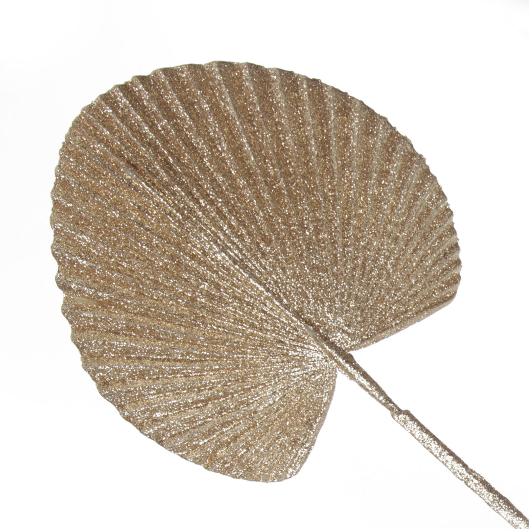 Champagne Glitter Fan Palm Leaf Pick