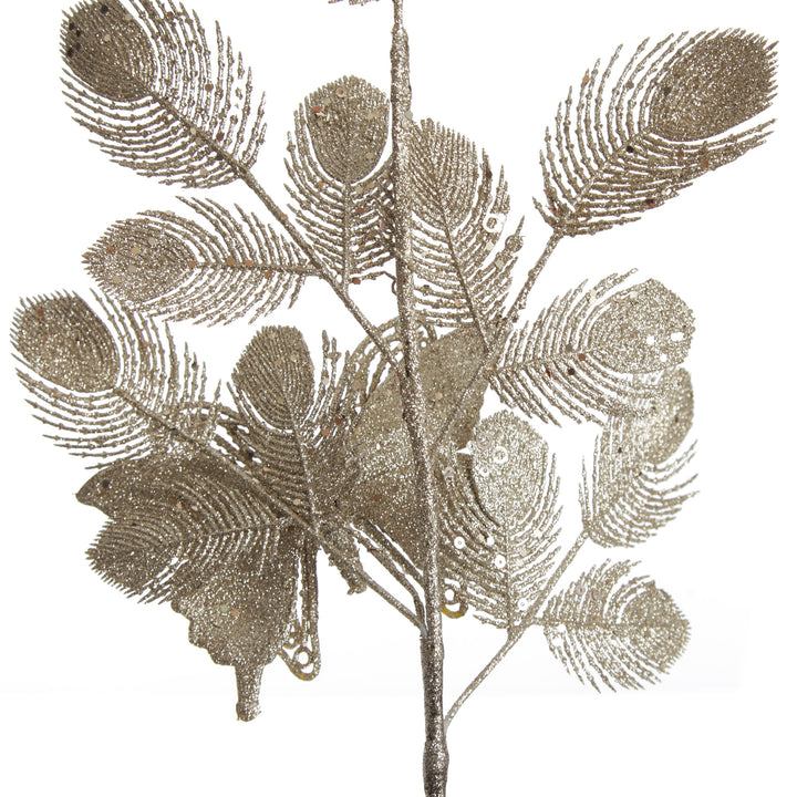 Champagne Glitter Feathers with Butterfly Spray Pick