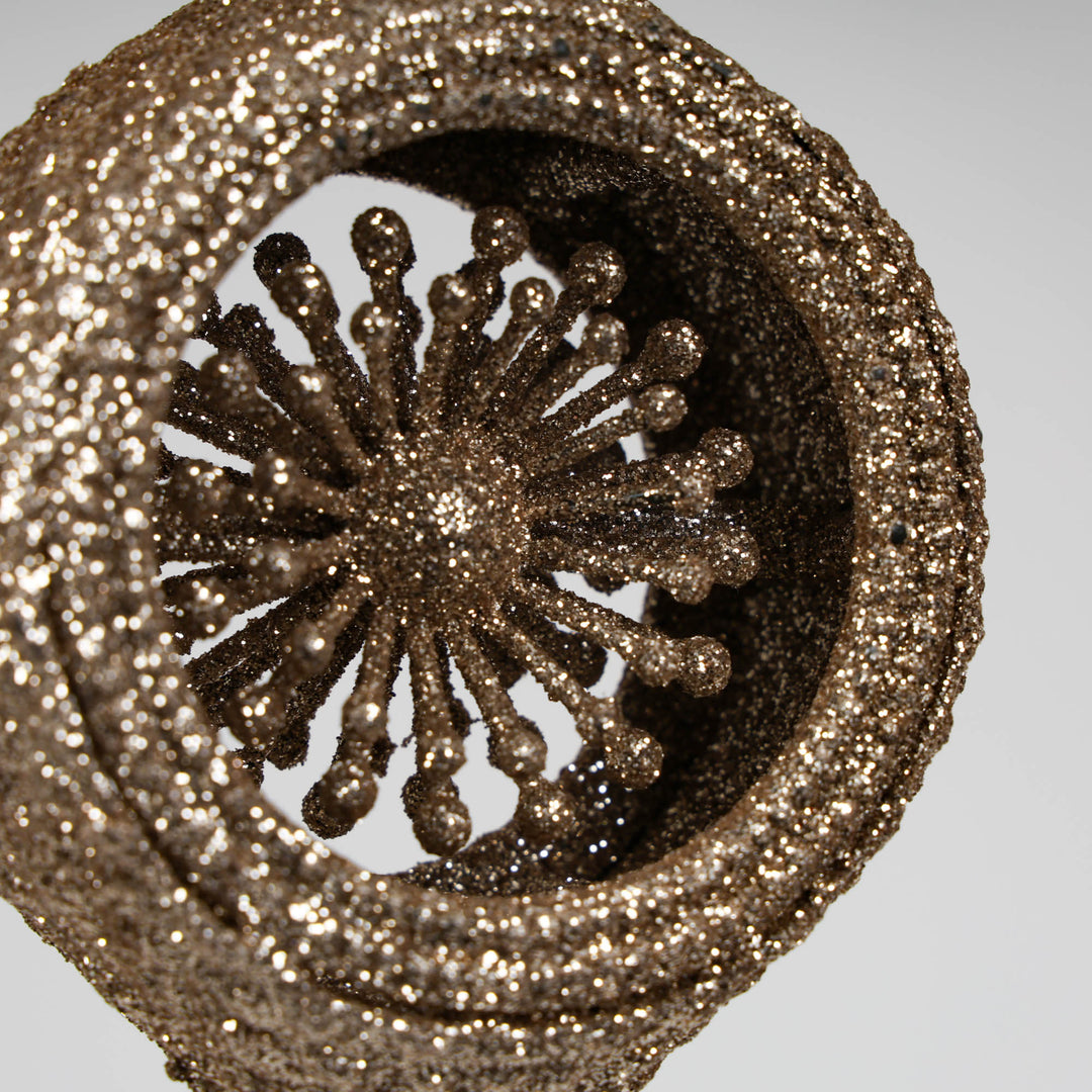 Champagne Glitter Finial Tree Decoration 14cm(L) - Set of 2