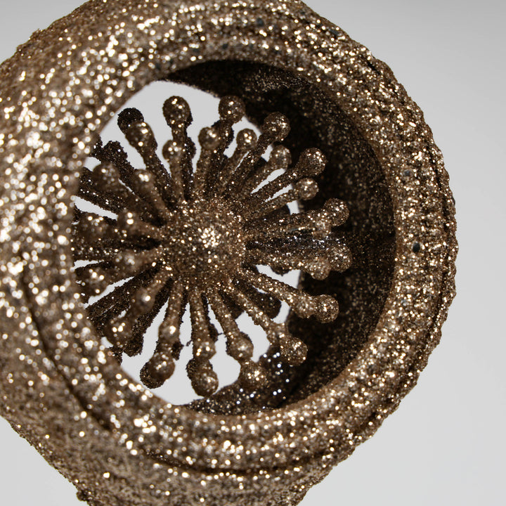 Champagne Glitter Finial Tree Decoration 14cm(L) - Set of 2