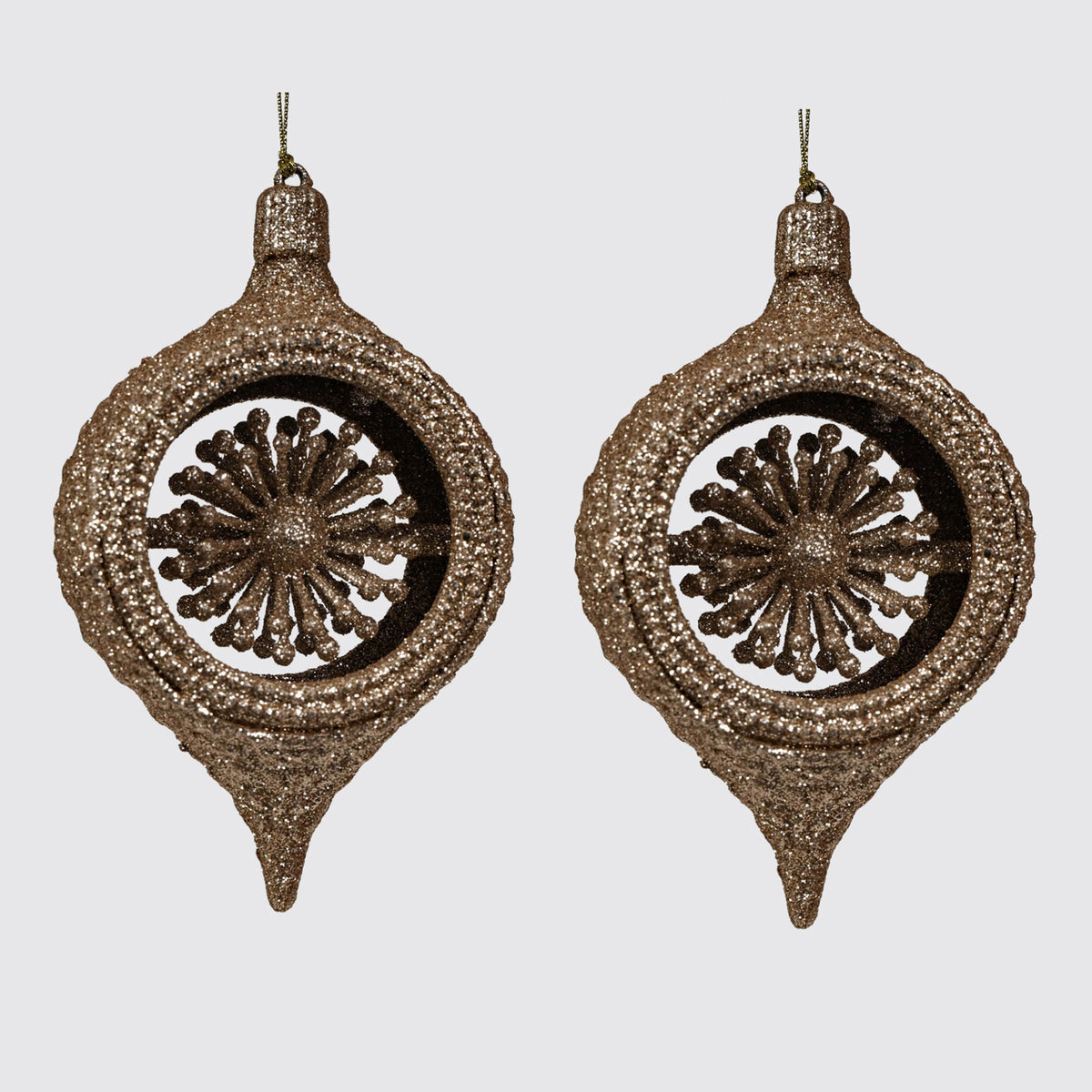 Champagne Glitter Finial Tree Decoration 14cm(L) - Set of 2