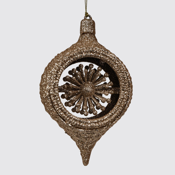 Champagne Glitter Finial Tree Decoration 14cm(L) - Set of 2