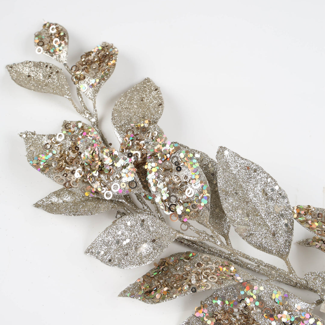 Champagne Glitter Leaf Garland with Sequin Highlights - 150cm