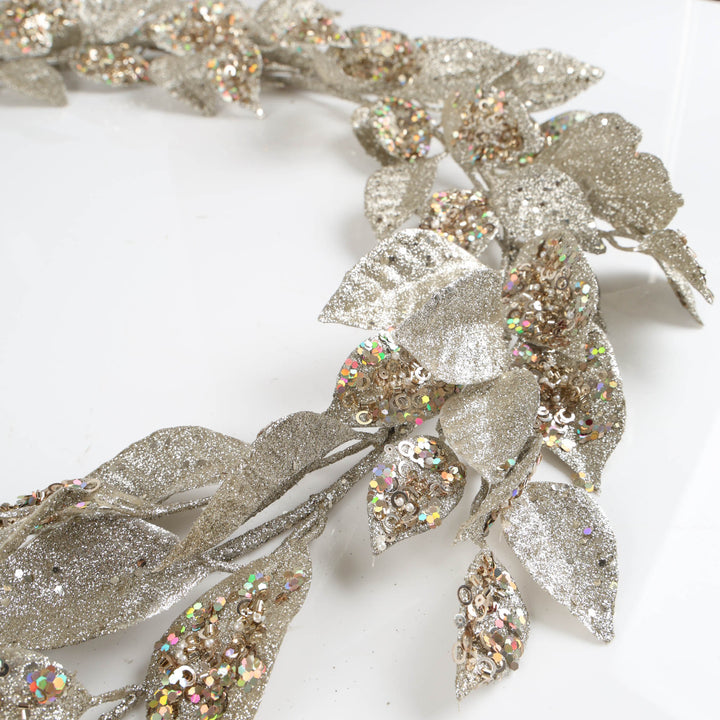 Champagne Glitter Leaf Garland with Sequin Highlights - 150cm