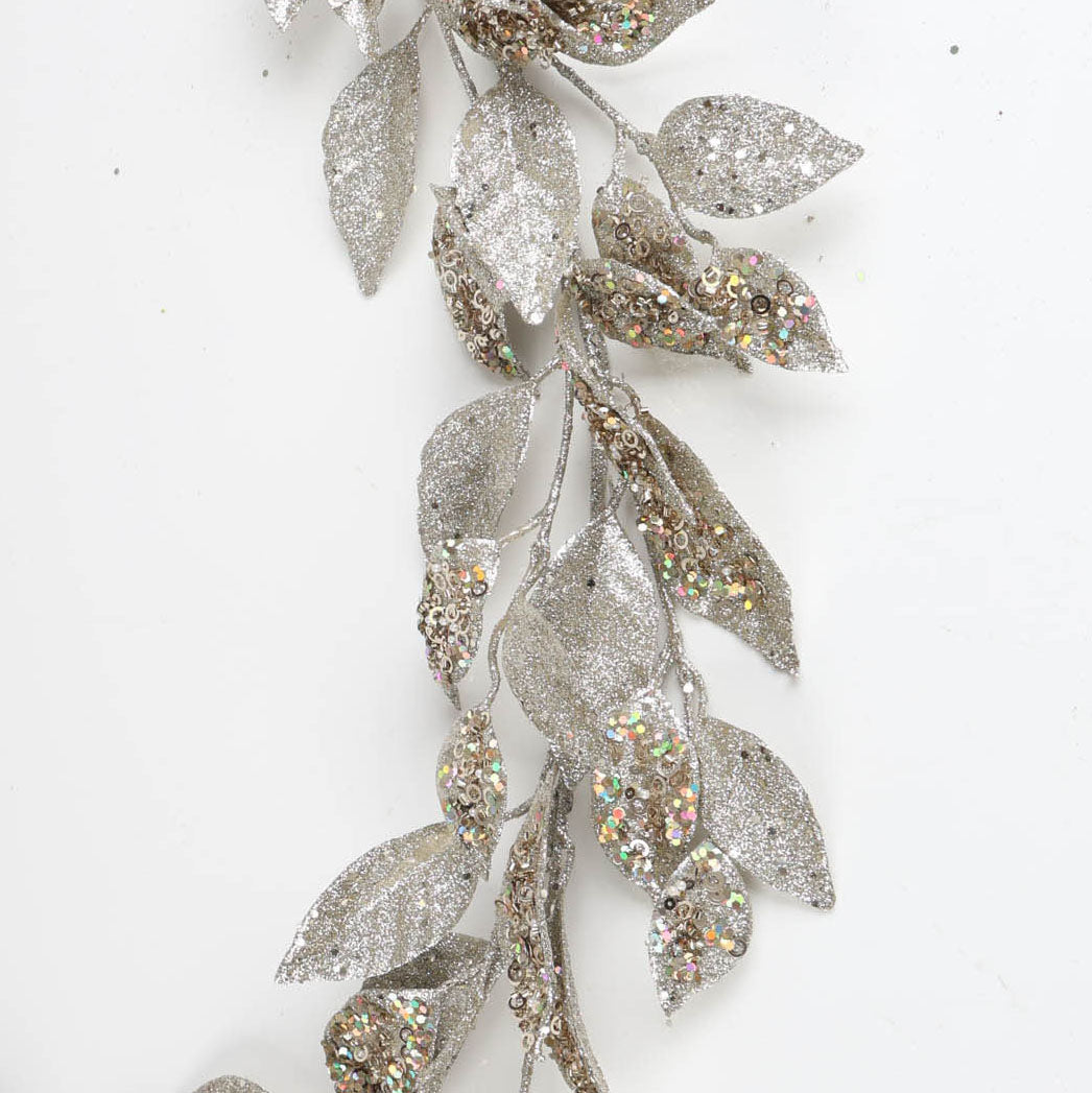 Champagne Glitter Leaf Garland with Sequin Highlights - 150cm