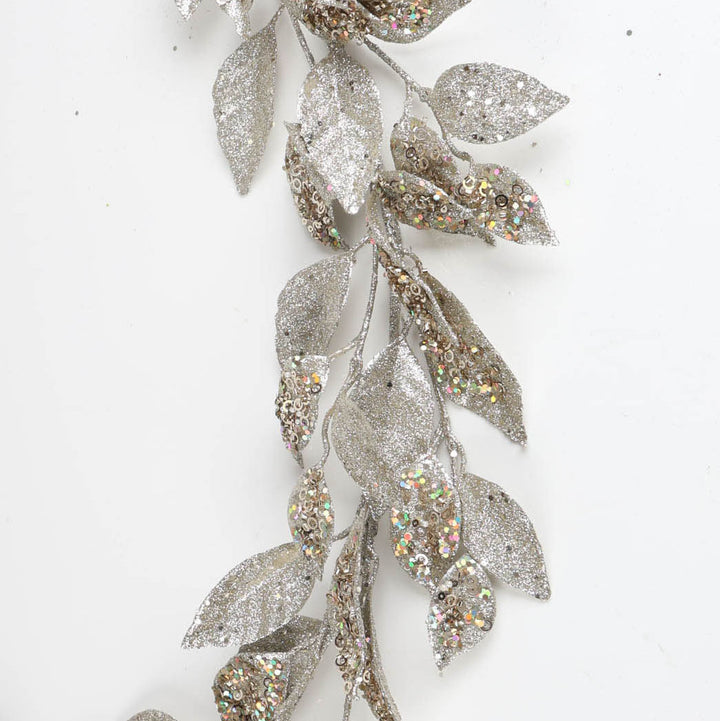 Champagne Glitter Leaf Garland with Sequin Highlights - 150cm