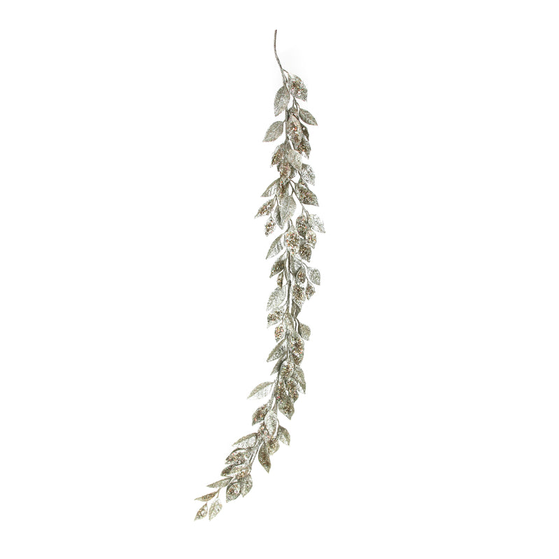 Champagne Glitter Leaf Garland with Sequin Highlights - 150cm