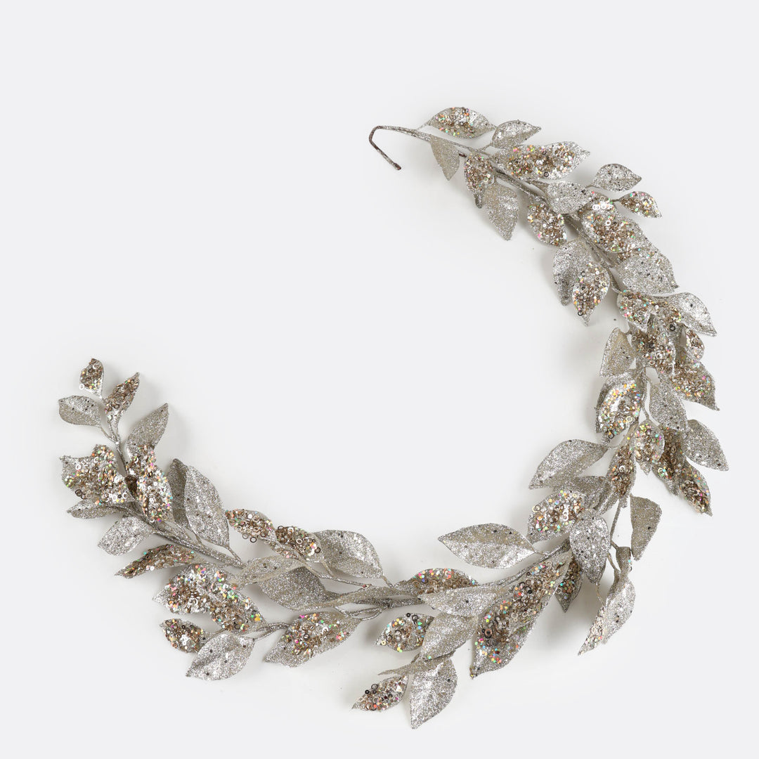 Champagne Glitter Leaf Garland with Sequin Highlights - 150cm