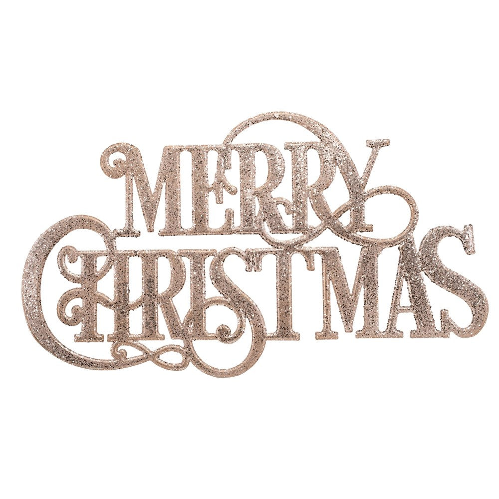 Champagne Glitter Metal Merry Christmas Wall Sign 47cm(W)
