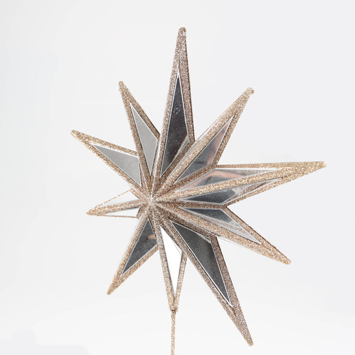 Champagne Glitter Mirror Star Tree Topper Pick
