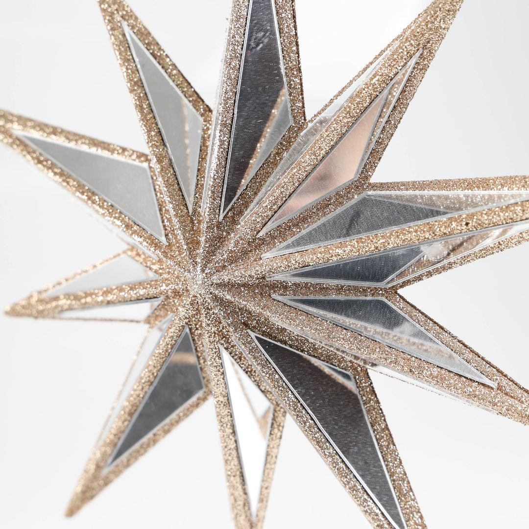 Champagne Glitter Mirror Star Tree Topper Pick