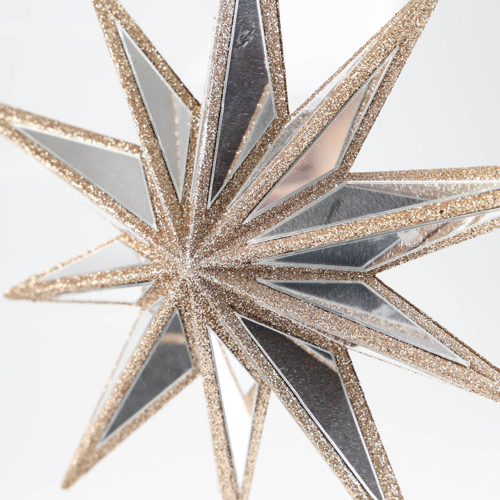 Champagne Glitter Mirror Star Tree Topper Pick