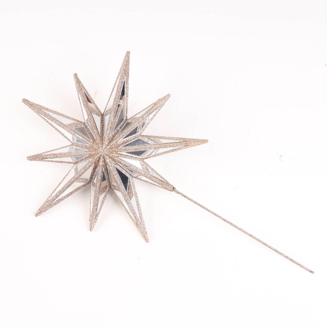 Champagne Glitter Mirror Star Tree Topper Pick