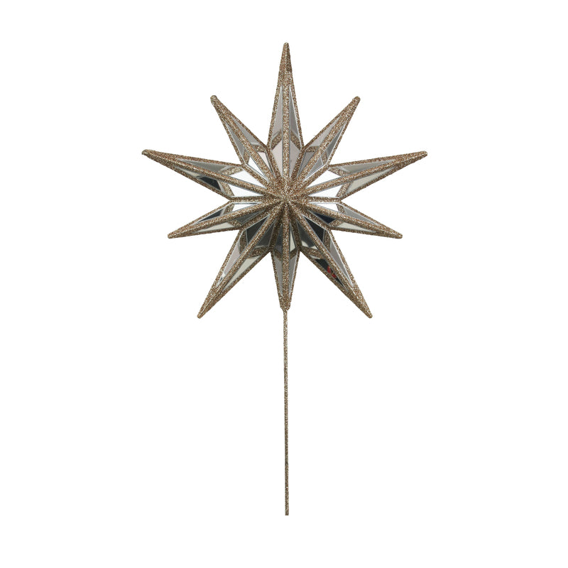 Champagne Glitter Mirror Star Tree Topper Pick