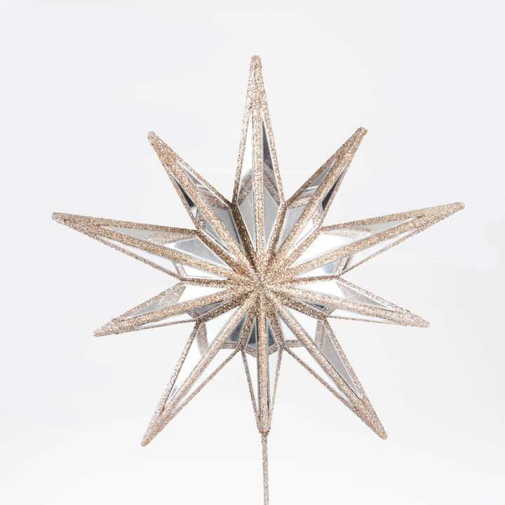 Champagne Glitter Mirror Star Tree Topper Pick