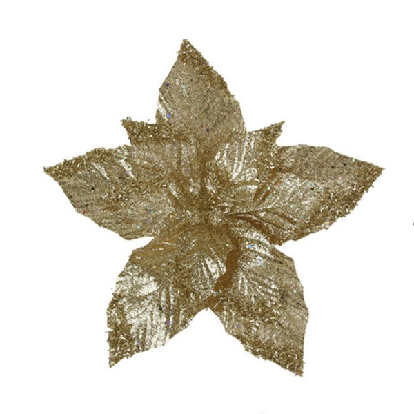 Champagne Gold Glitter Poinsettia Flower Clip 28cm