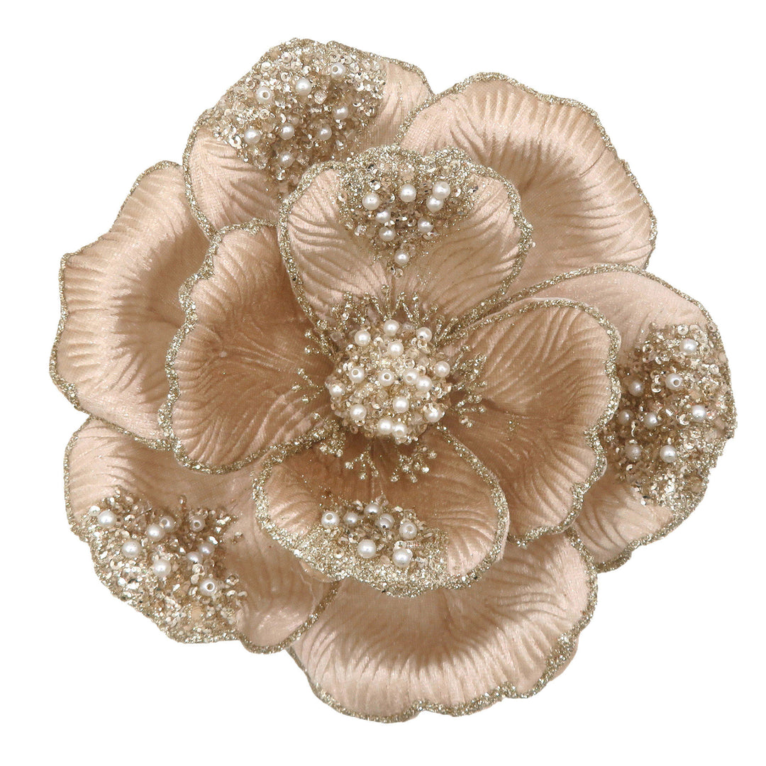 Champagne Magnolia Flower Clip with Beaded Petals - 22cm(W)