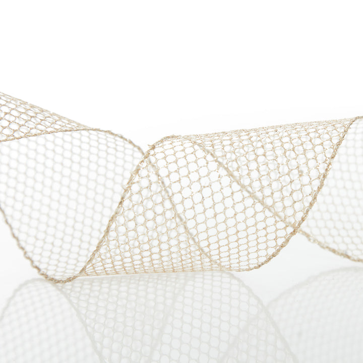 Champagne Mesh Wired Christmas RIbbon - 6.5cm