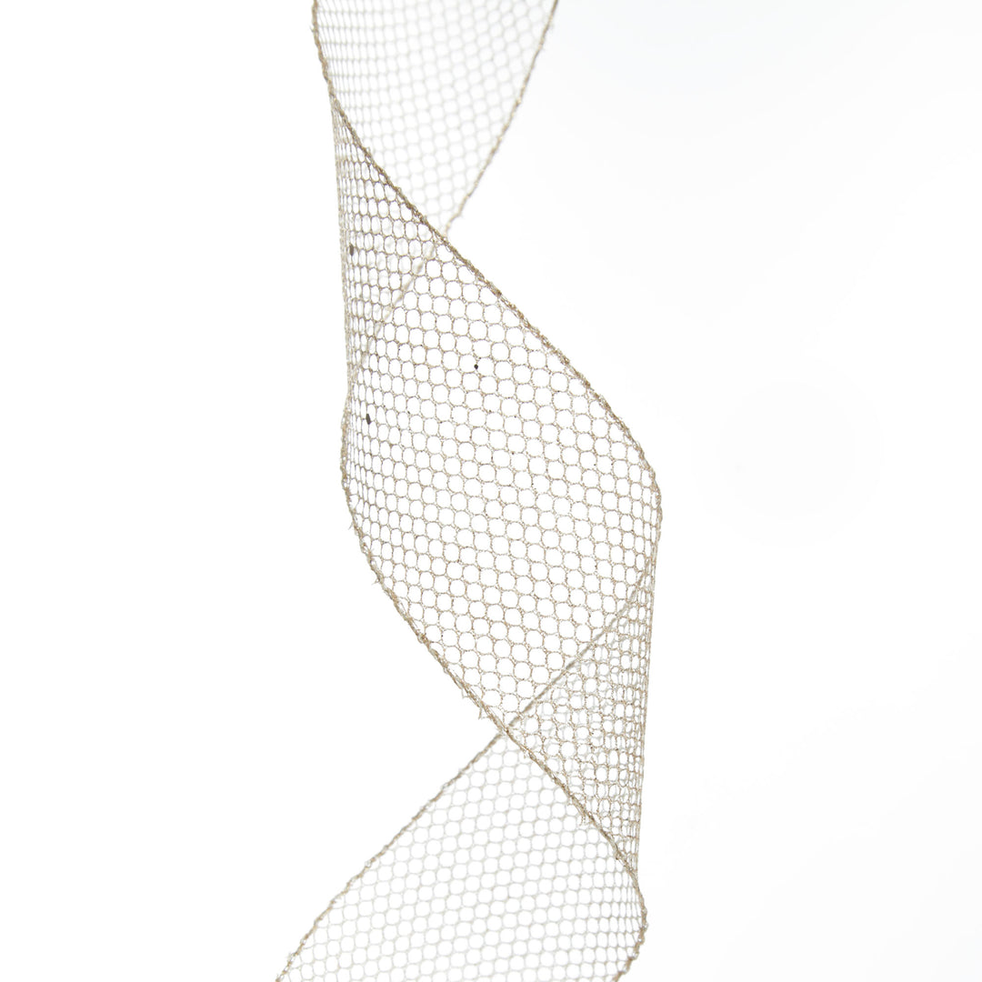 Champagne Mesh Wired Christmas RIbbon - 6.5cm