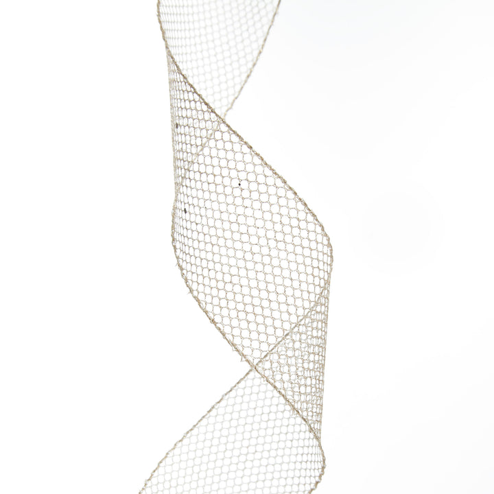 Champagne Mesh Wired Christmas RIbbon - 6.5cm