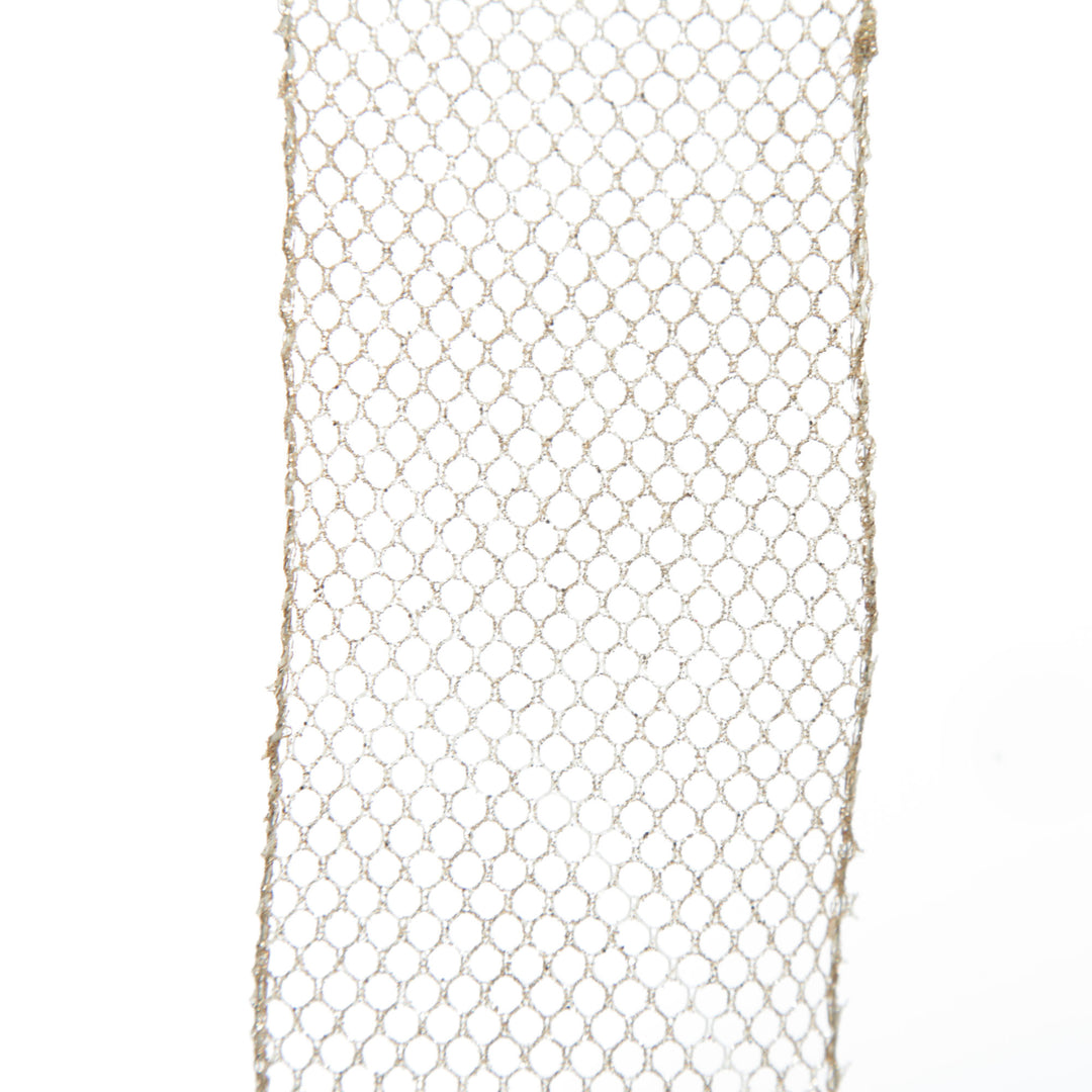 Champagne Mesh Wired Christmas RIbbon - 6.5cm