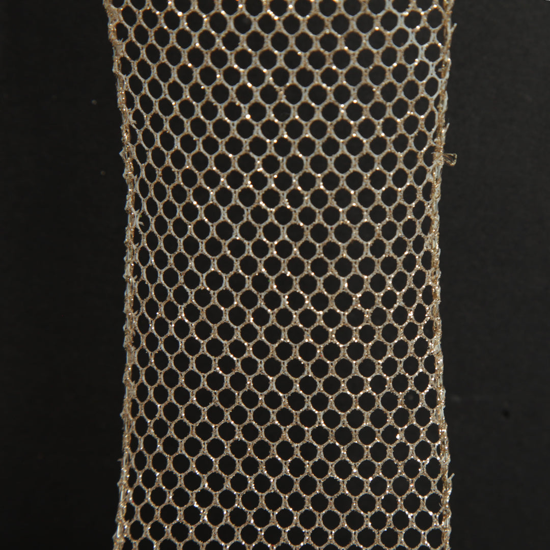 Champagne Mesh Wired Christmas RIbbon - 6.5cm