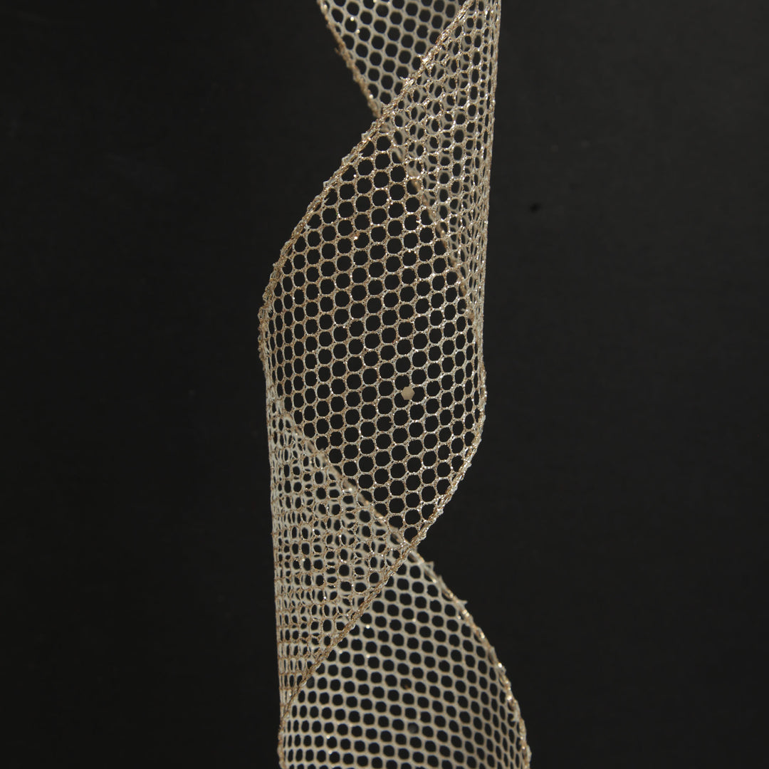 Champagne Mesh Wired Christmas RIbbon - 6.5cm