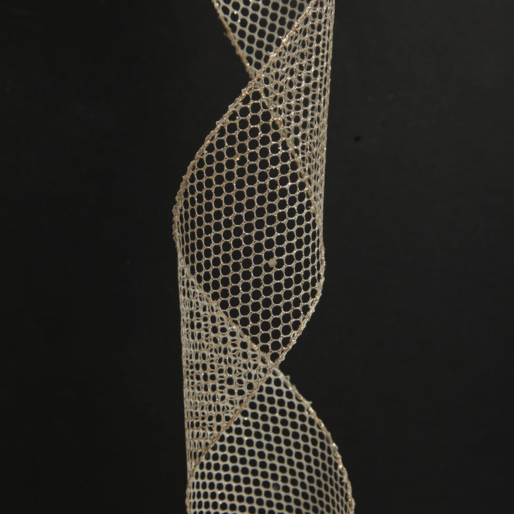 Champagne Mesh Wired Christmas RIbbon - 6.5cm