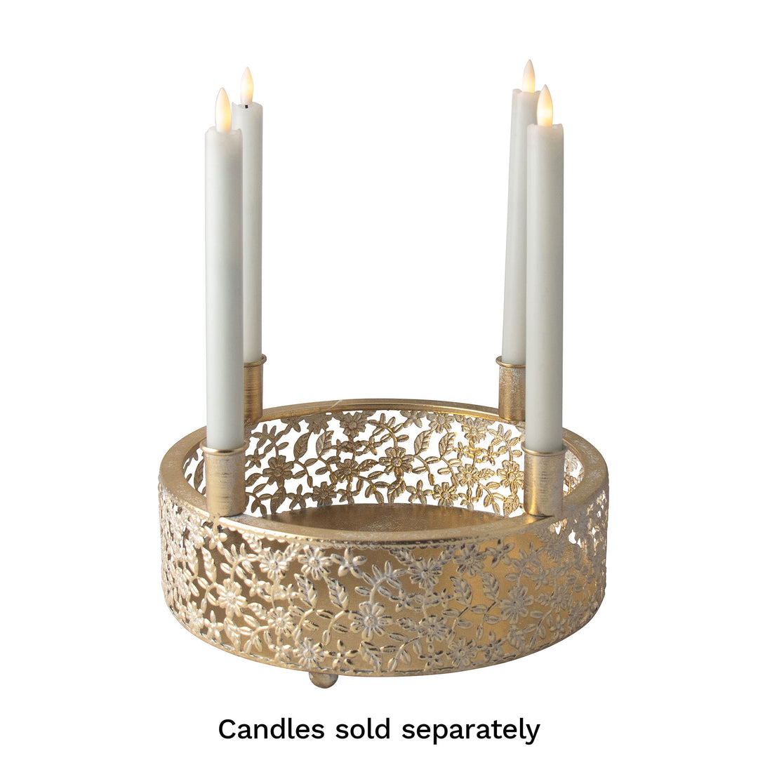 Champagne Metal Tray Candle Holder - 14cm(H)