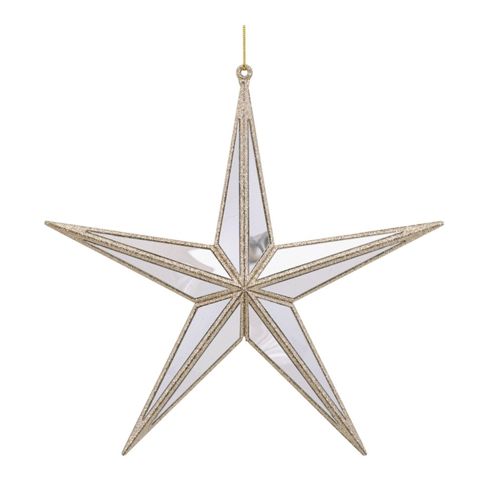 Champagne Mirrored 5 Point Star Hanging Tree Decoration 28cm