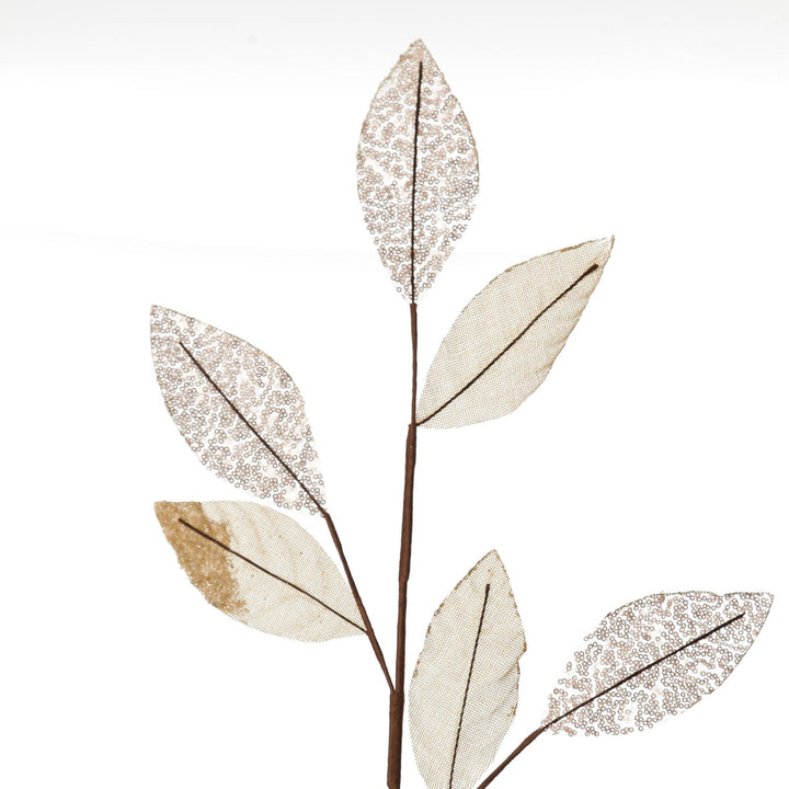 Champagne Mixed Leaf Burlap Sequin Spray