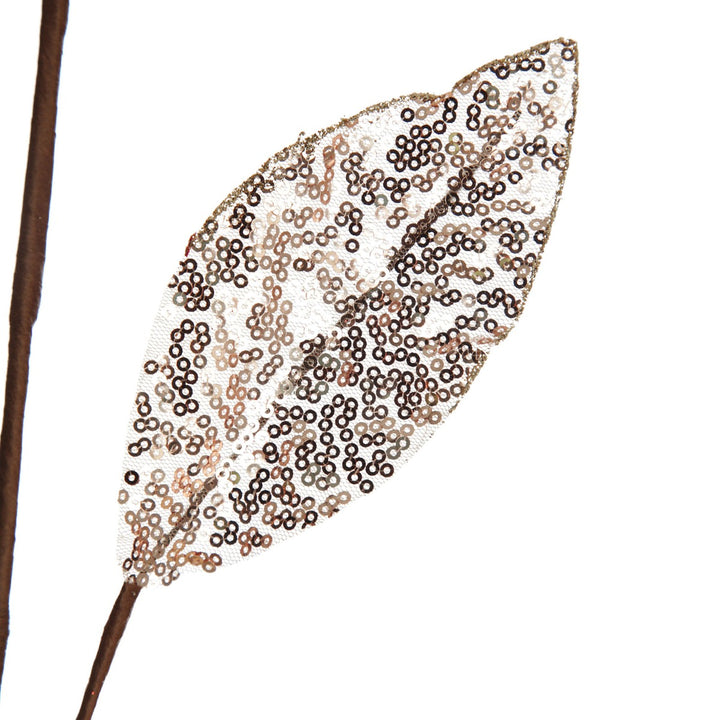Champagne Mixed Leaf Burlap Sequin Spray Close up