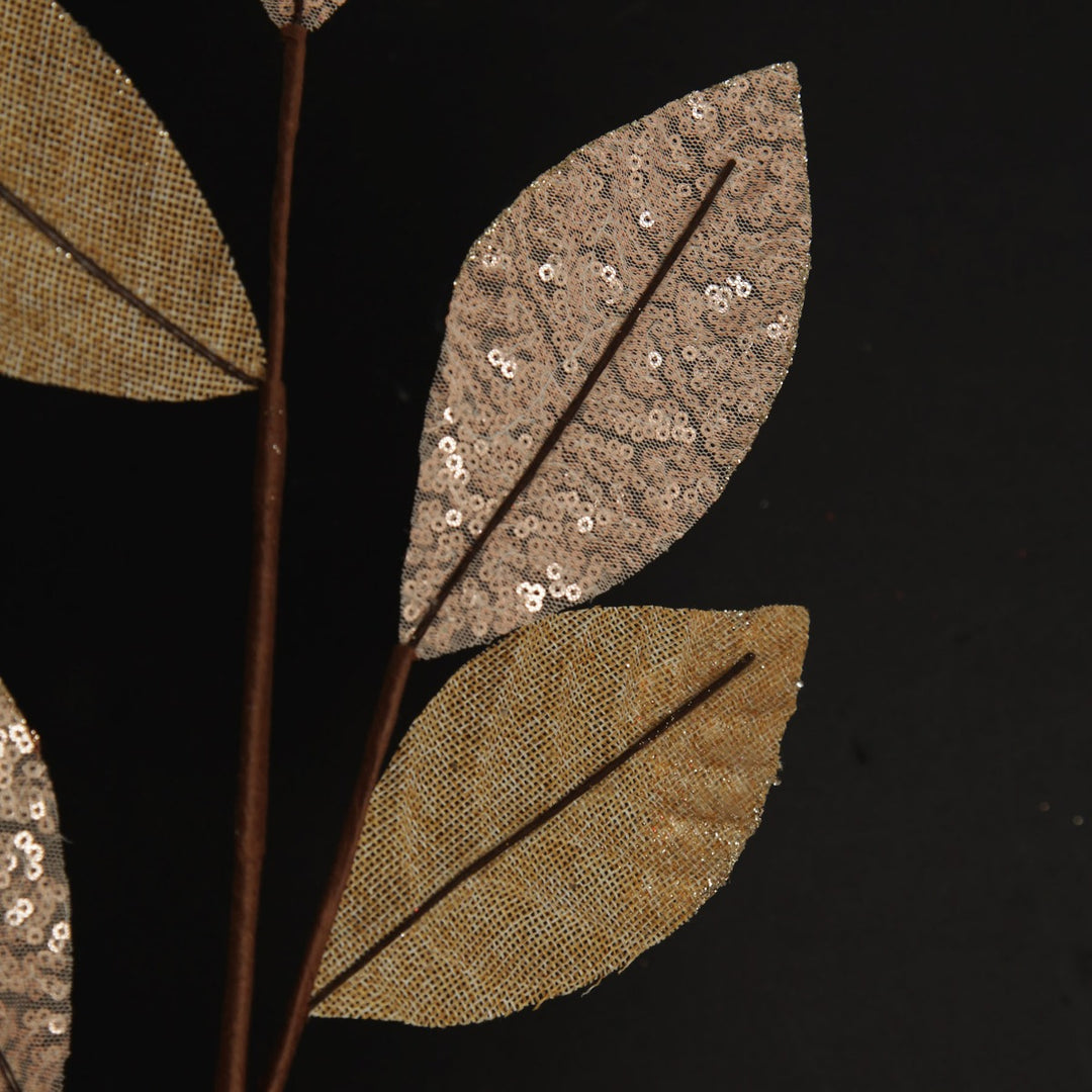 Champagne Mixed Leaf Burlap Sequin Spray with black background