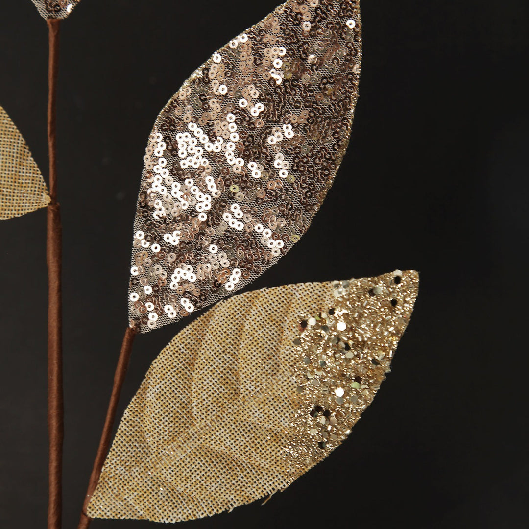 Champagne Mixed Leaf Burlap Sequin Spray with black background