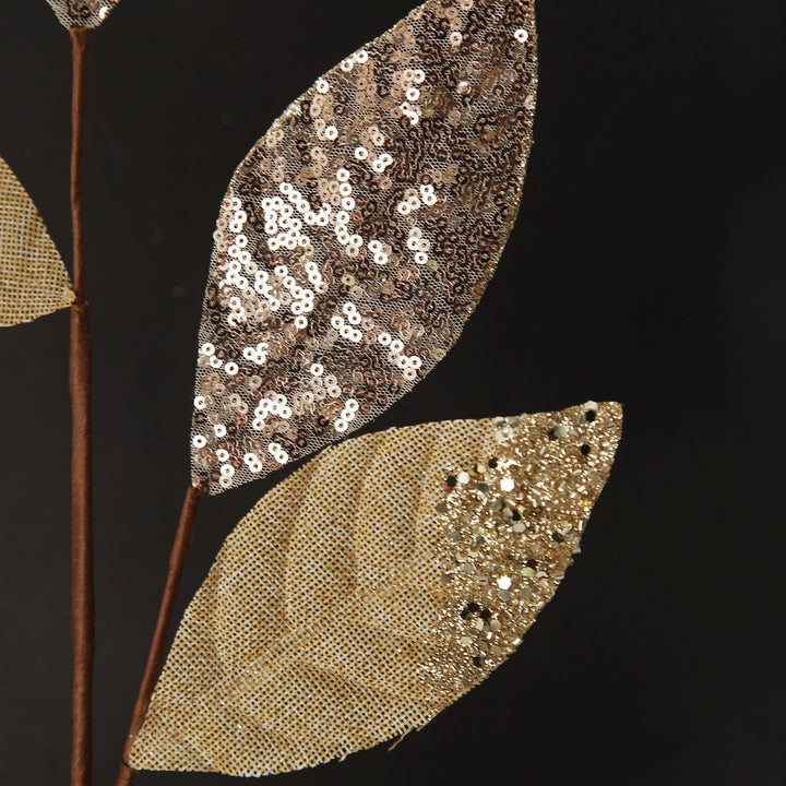 Champagne Mixed Leaf Burlap Sequin Spray with black background