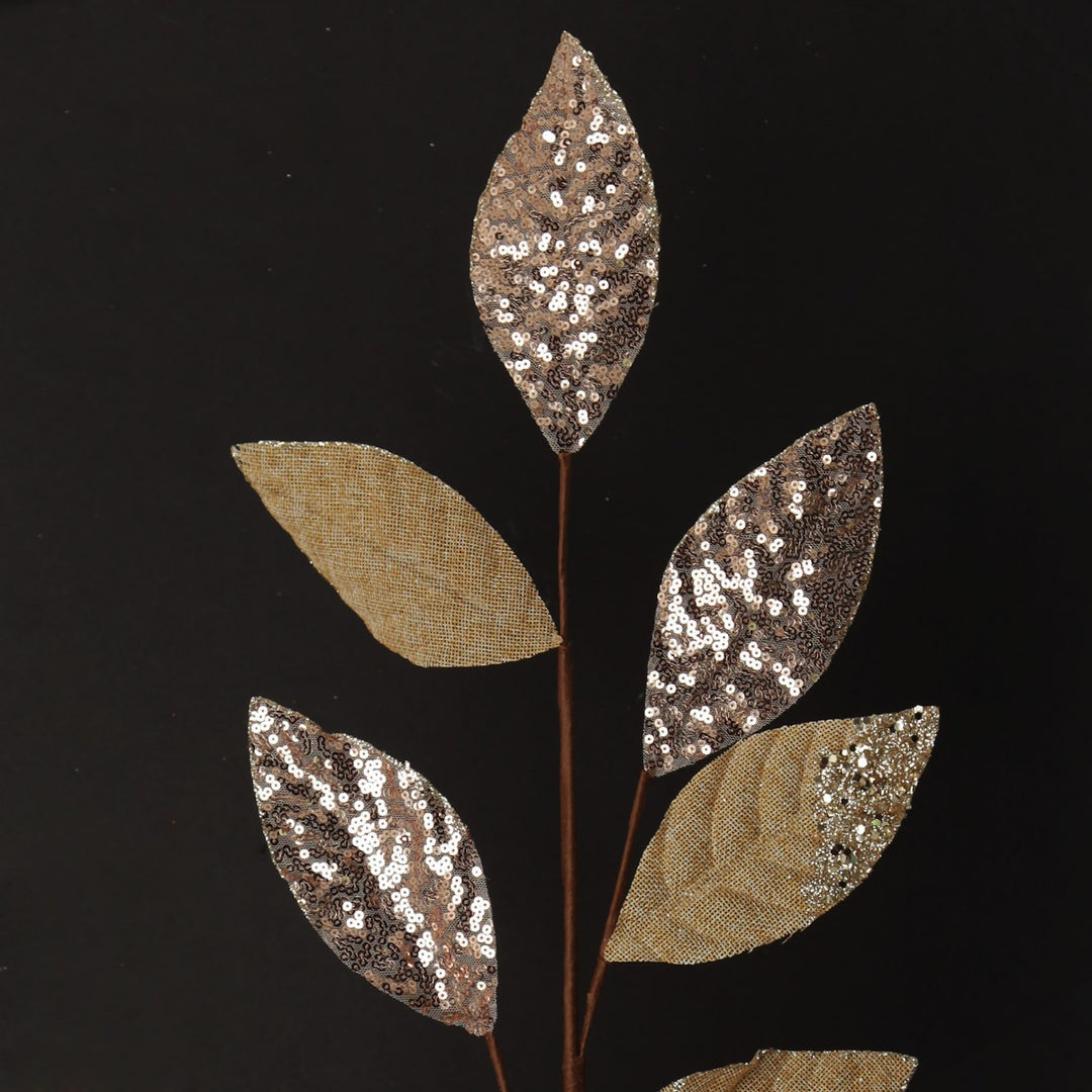 Champagne Mixed Leaf Burlap Sequin Spray with black background