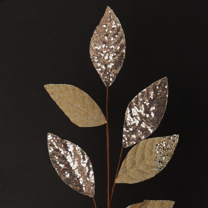 Champagne Mixed Leaf Burlap Sequin Spray with black background