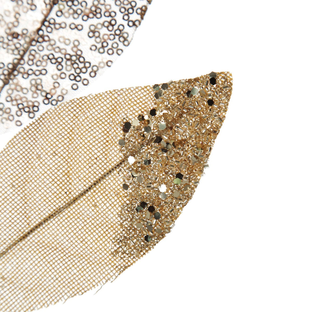 Champagne Mixed Leaf Burlap Sequin Spray - Sequin detail