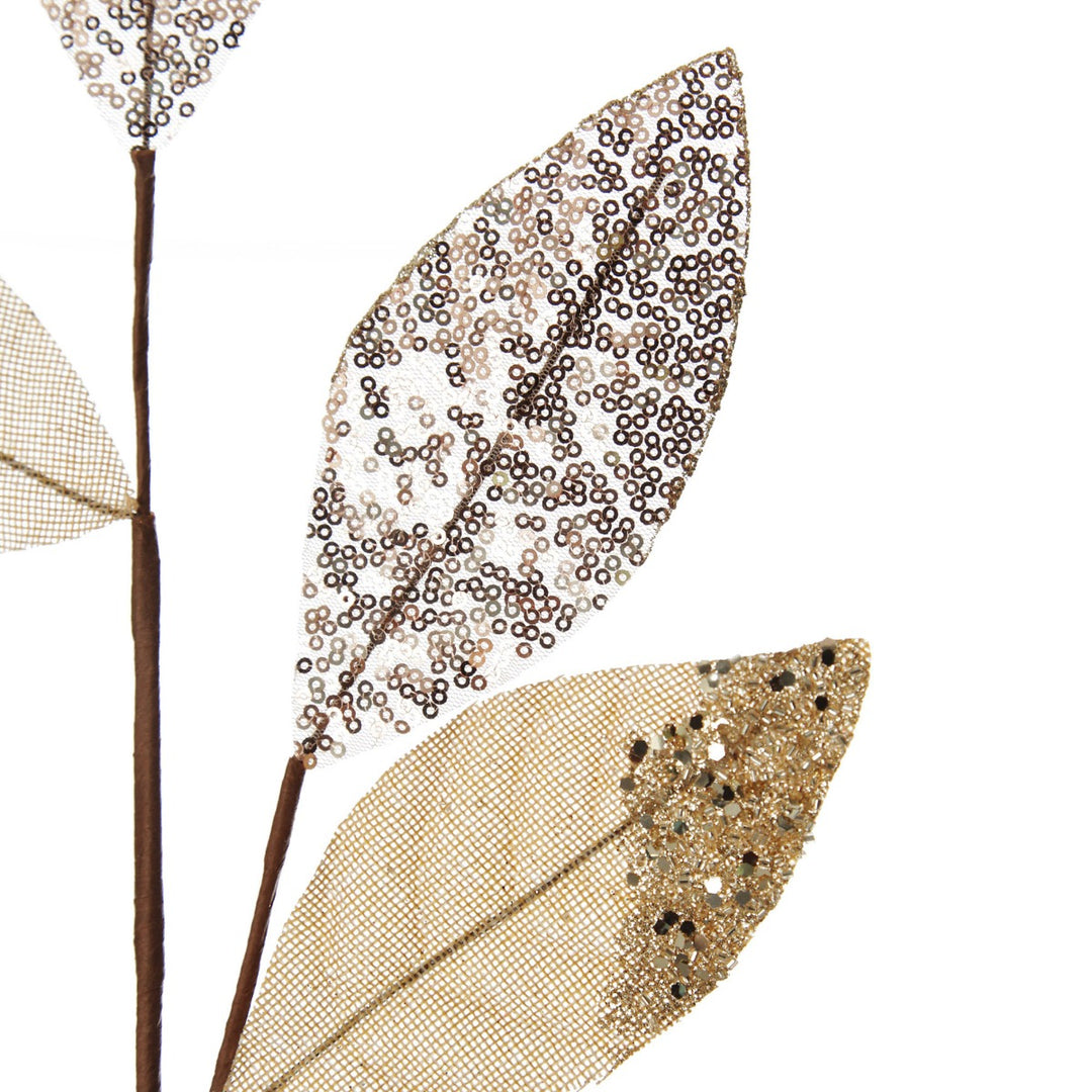 Champagne Mixed Leaf Burlap Sequin Spray glitter detail