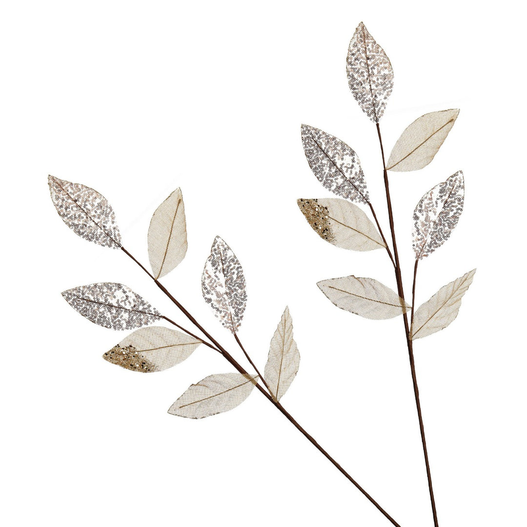 Champagne Mixed Leaf Burlap Sequin Spray