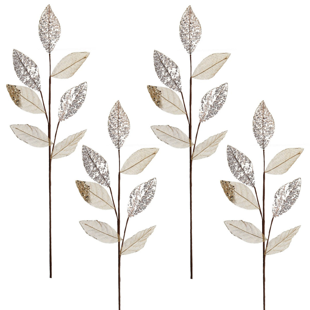 Champagne Mixed Leaf Burlap Sequin Spray