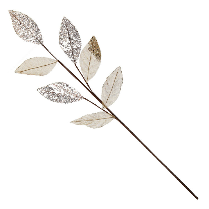 Champagne Mixed Leaf Burlap Sequin Spray