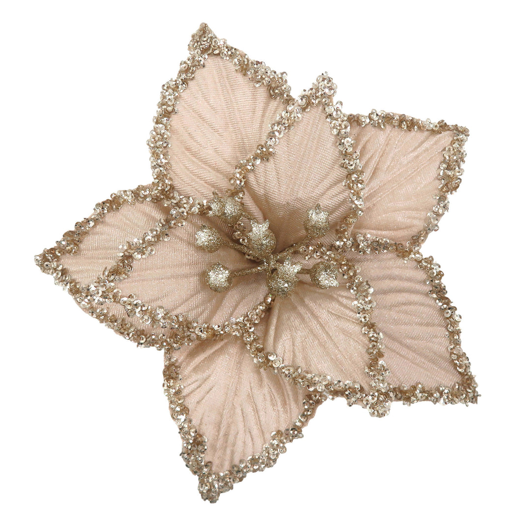 Champagne Poinsettia Flower Clip with Sequin Trim - 21cm(W)