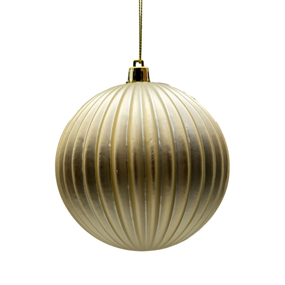 Champagne Ribbed Shatterproof Bauble 10cm