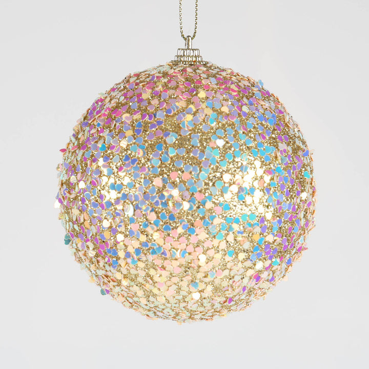 Champagne Sequin and Glitter Baubles - Set of 4 - 10cm