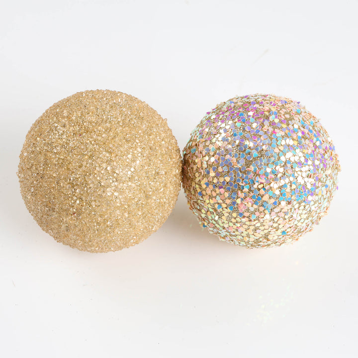 Champagne Sequin and Glitter Baubles - Set of 4 - 10cm