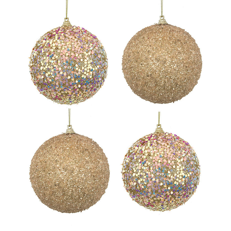 Champagne Sequin and Glitter Baubles - Set of 4 - 10cm