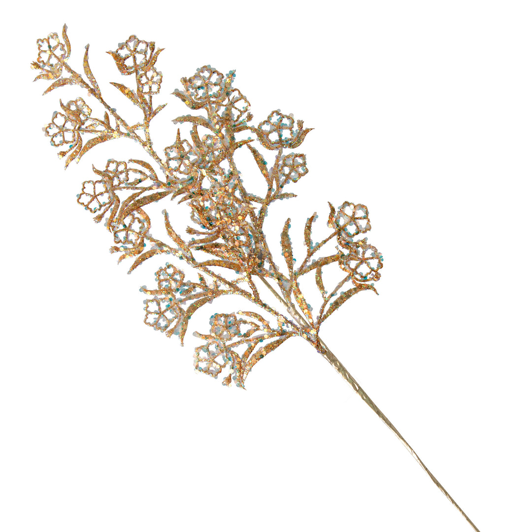 Champagne Sequin Fan Coral Leaf Spray - 64cm(L)